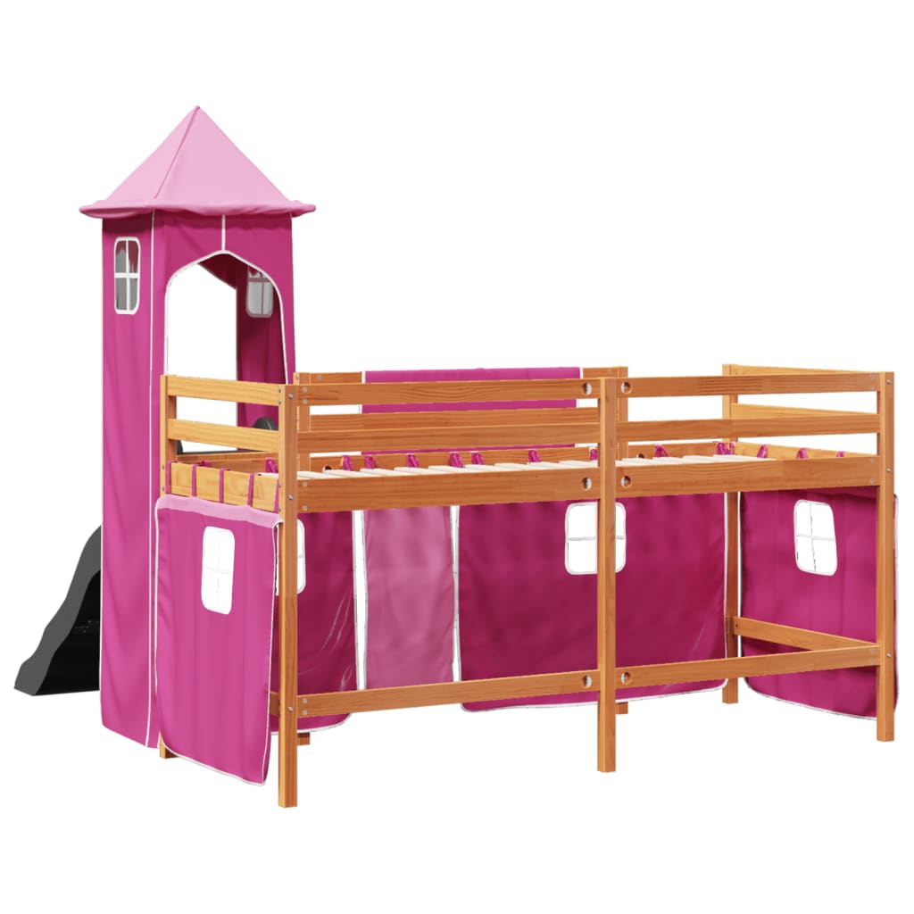 vidaXL Cama alta para niños con torre madera pino rosa 90x190 cm