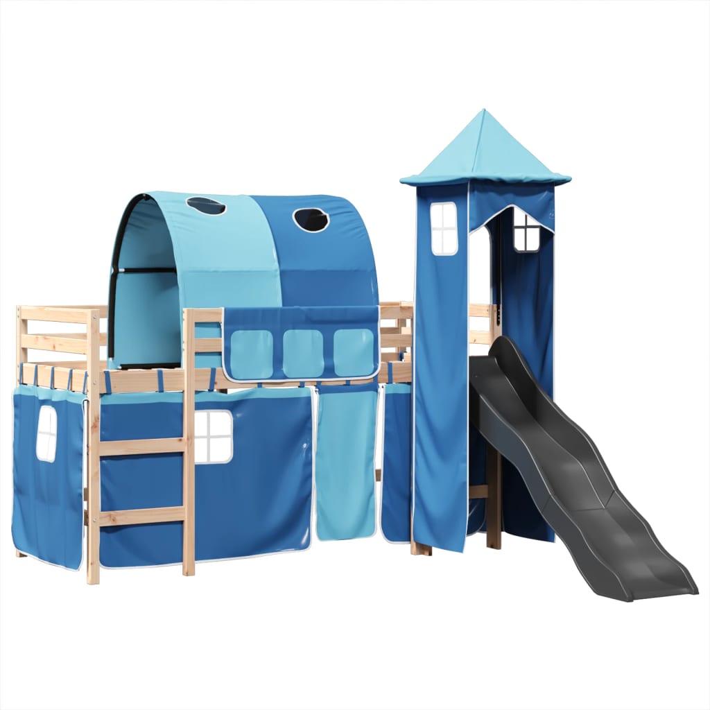 vidaXL Cama alta para niños con torre madera pino azul 80x200 cm