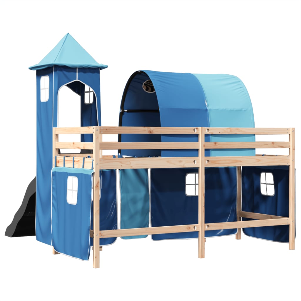 vidaXL Cama alta para niños con torre madera pino azul 80x200 cm