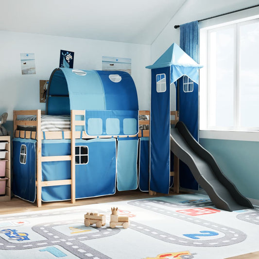 vidaXL Cama alta para niños con torre madera pino azul 80x200 cm