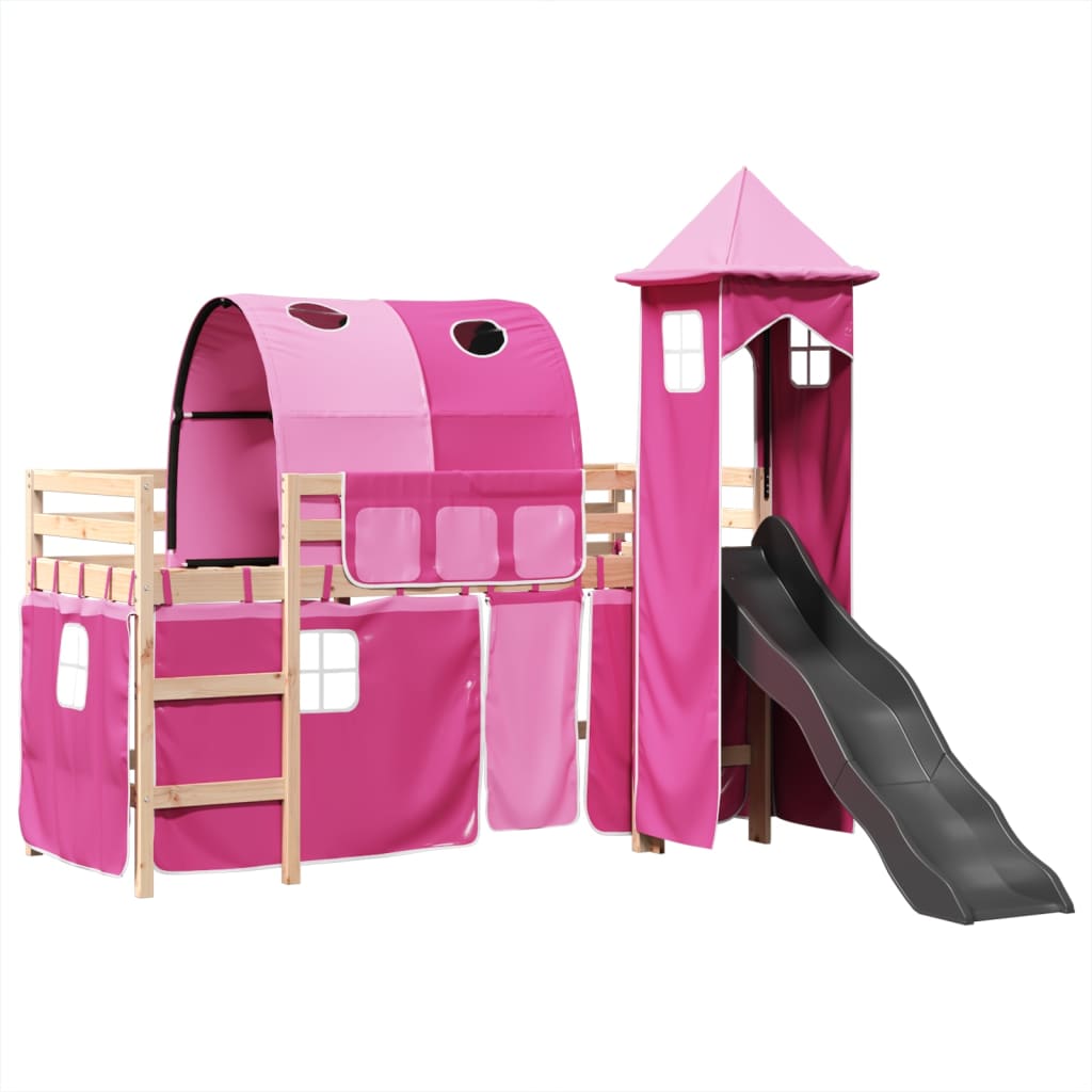 vidaXL Cama alta para niños con torre madera pino rosa 80x200 cm