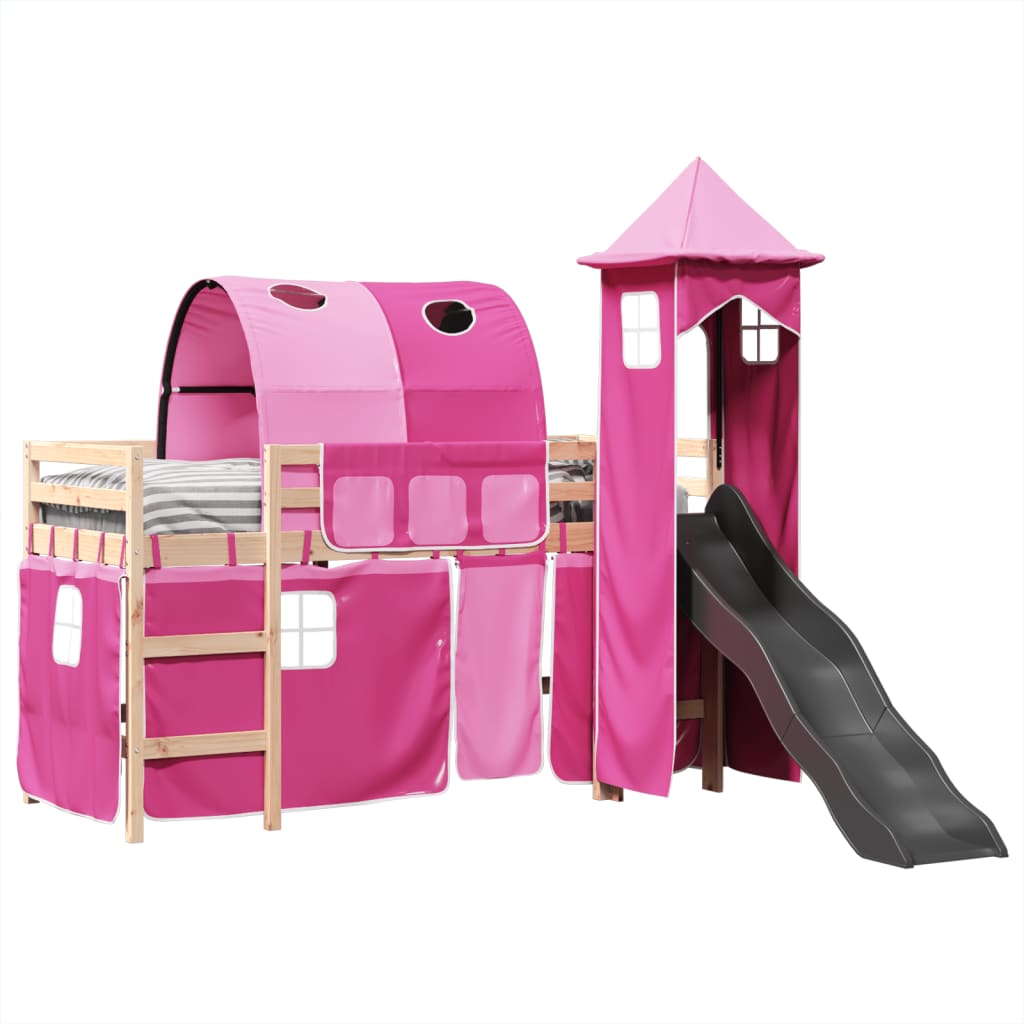 vidaXL Cama alta para niños con torre madera pino rosa 80x200 cm