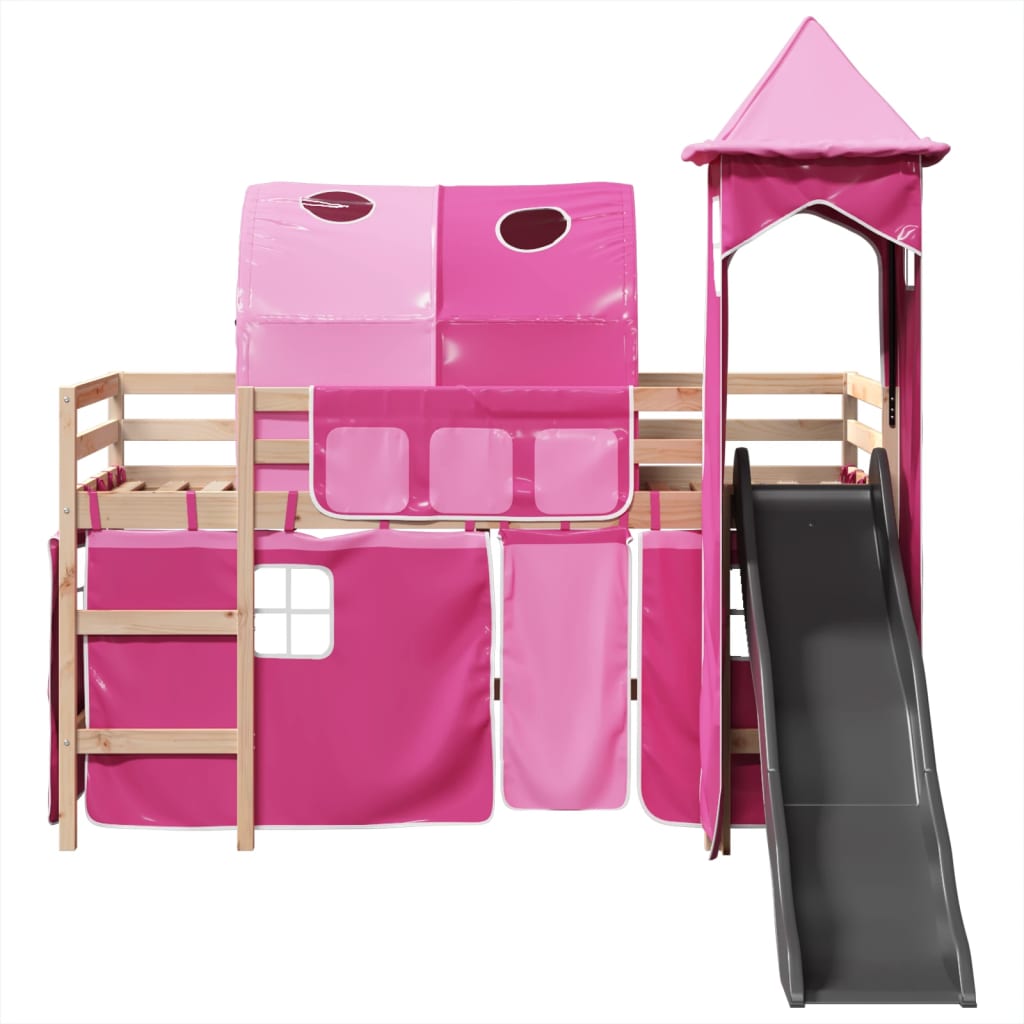 vidaXL Cama alta para niños con torre madera pino rosa 80x200 cm