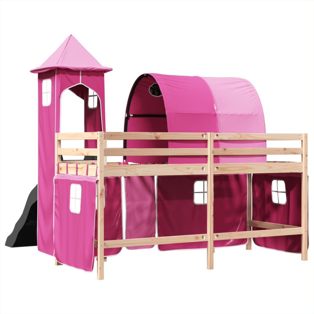 vidaXL Cama alta para niños con torre madera pino rosa 80x200 cm