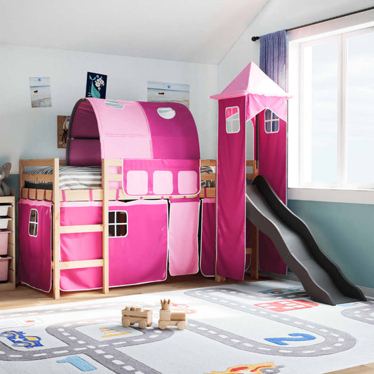 vidaXL Cama alta para niños con torre madera pino rosa 80x200 cm