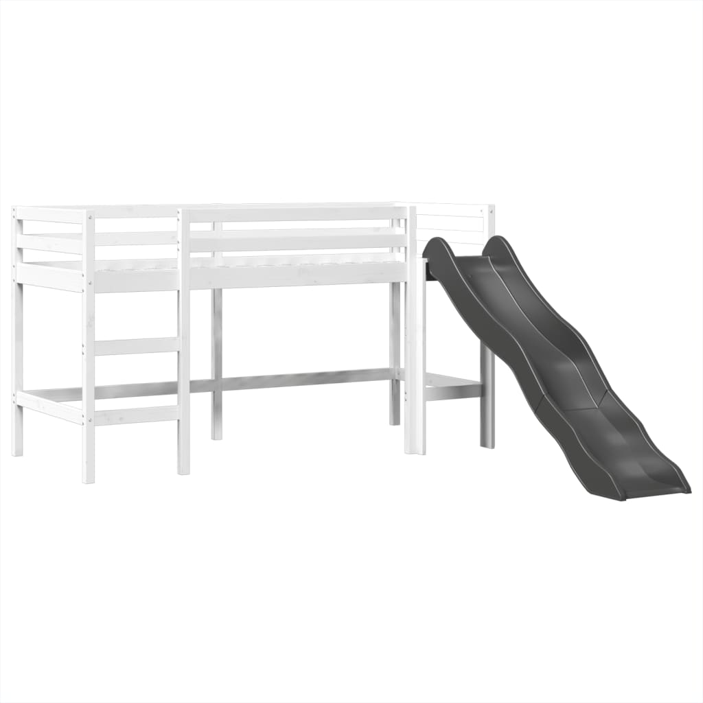 vidaXL Cama alta niños con torre madera pino blanco negro 80x200 cm