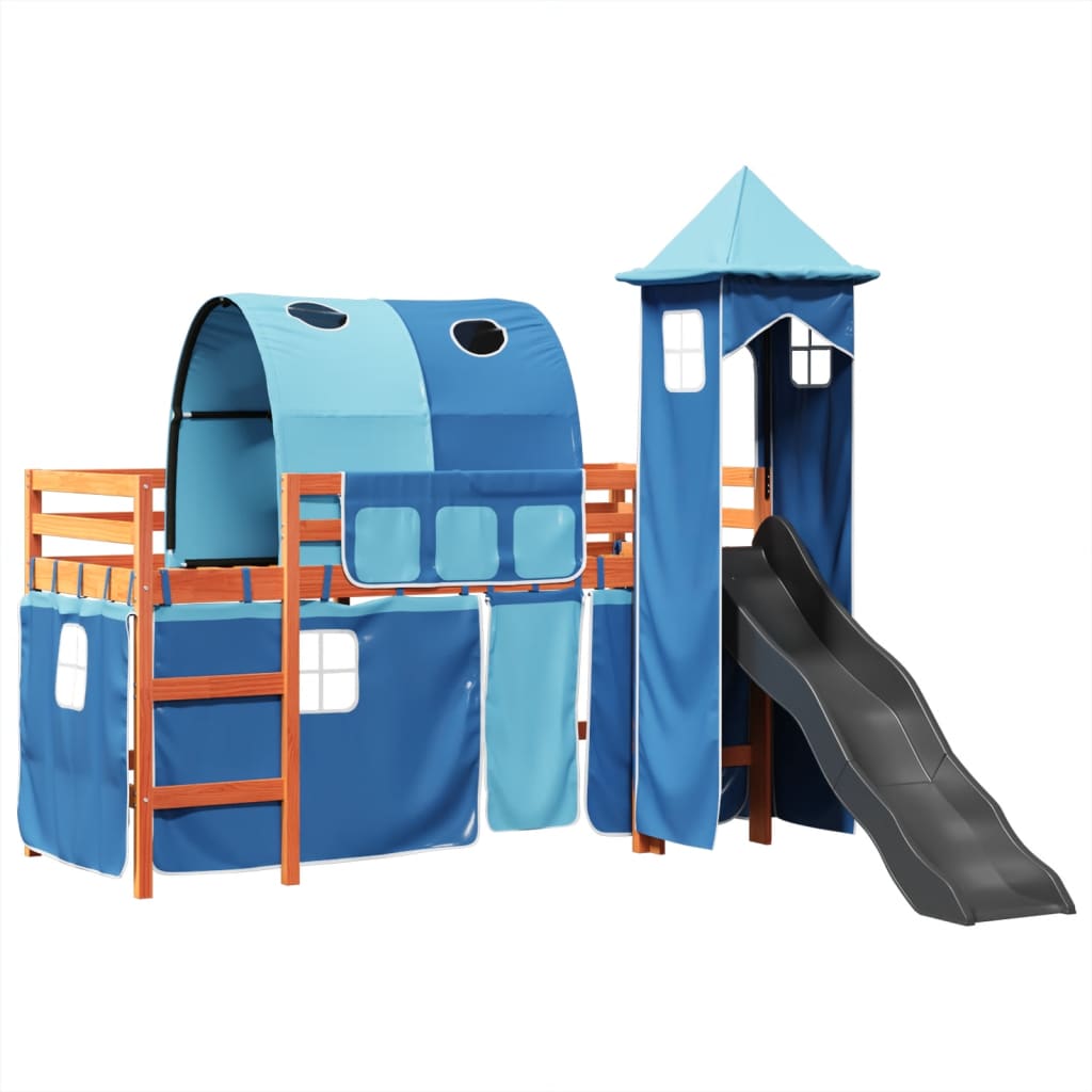 vidaXL Cama alta para niños con torre madera pino azul 80x200 cm