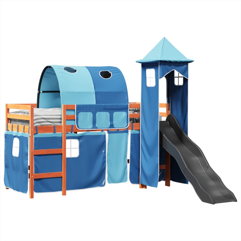 vidaXL Cama alta para niños con torre madera pino azul 80x200 cm