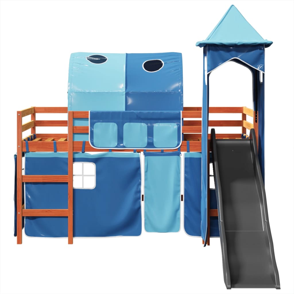 vidaXL Cama alta para niños con torre madera pino azul 80x200 cm