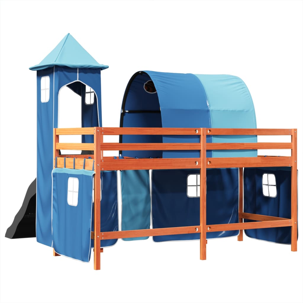 vidaXL Cama alta para niños con torre madera pino azul 80x200 cm