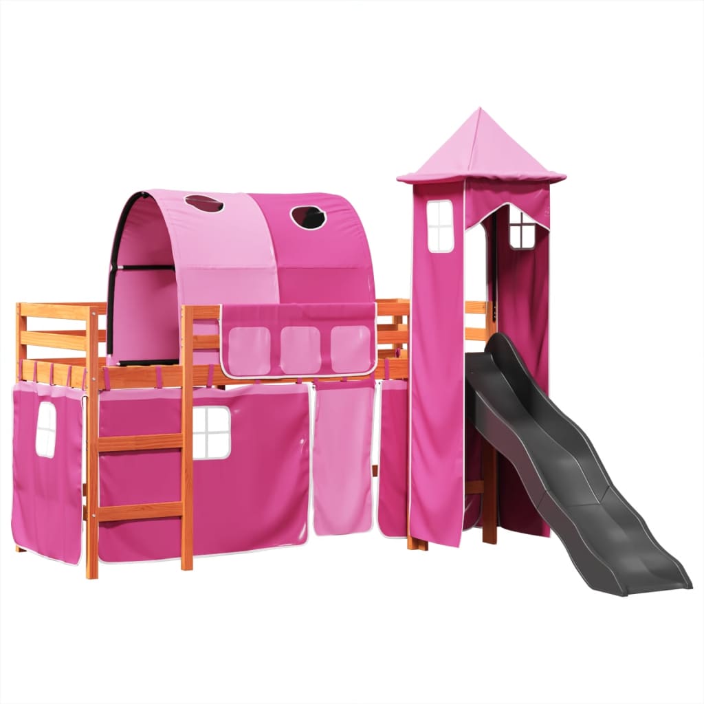 vidaXL Cama alta para niños con torre madera pino rosa 80x200 cm