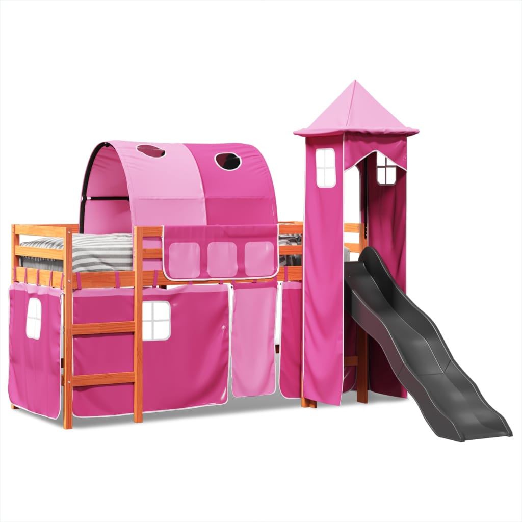 vidaXL Cama alta para niños con torre madera pino rosa 80x200 cm