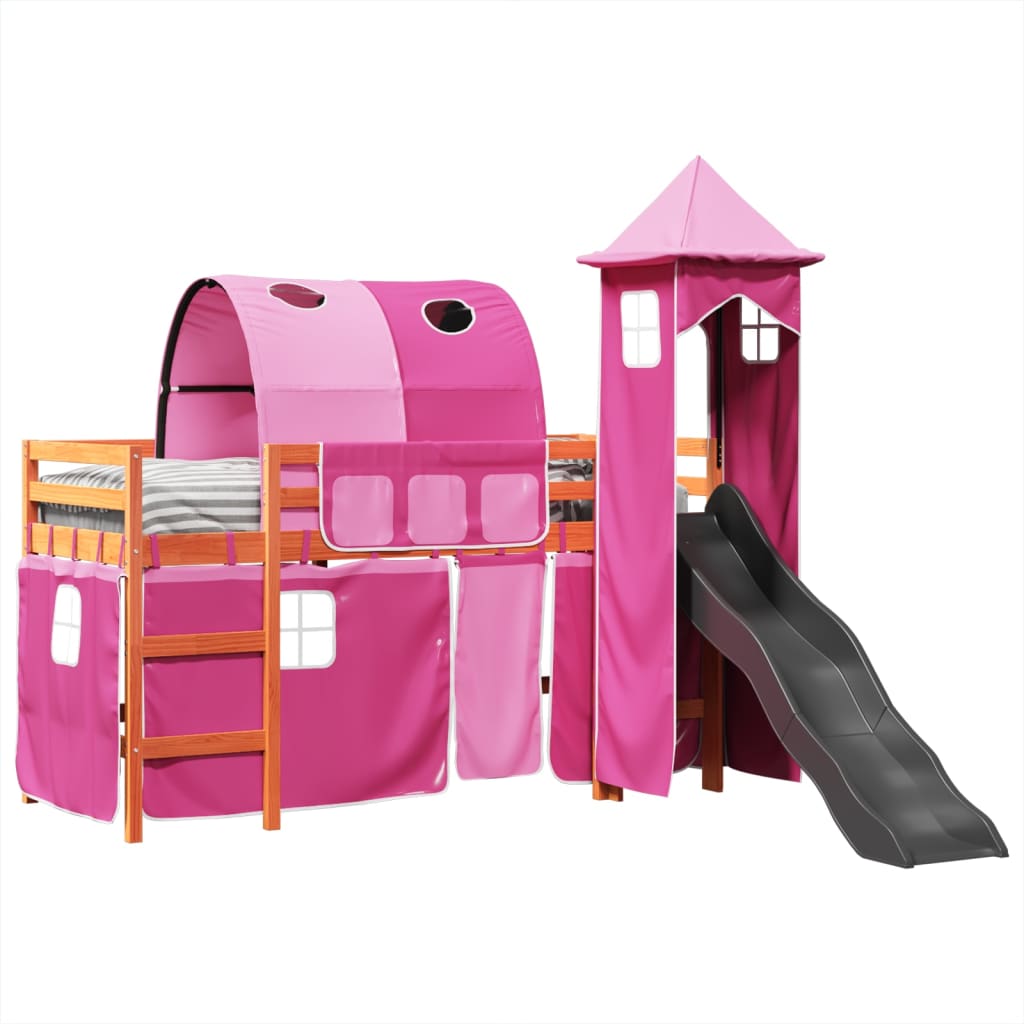 vidaXL Cama alta para niños con torre madera pino rosa 80x200 cm