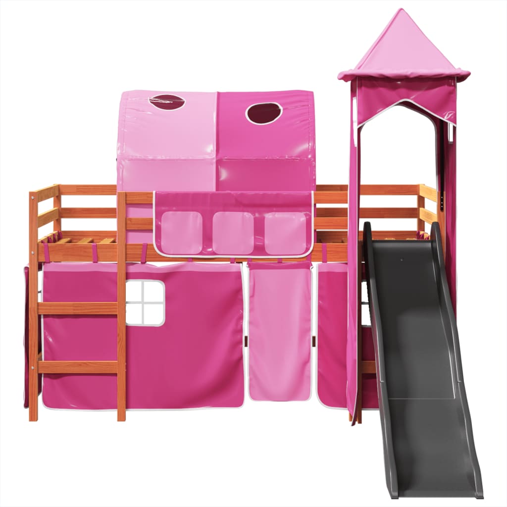 vidaXL Cama alta para niños con torre madera pino rosa 80x200 cm