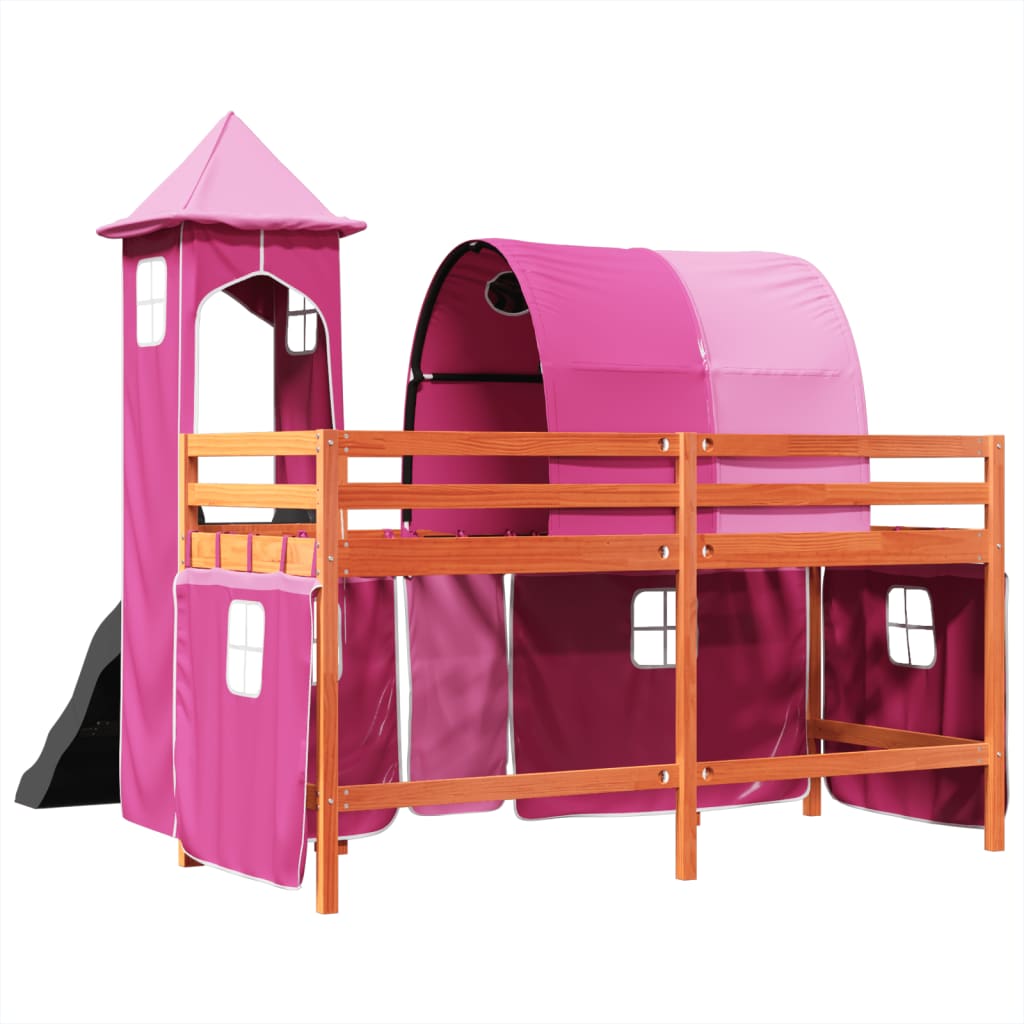 vidaXL Cama alta para niños con torre madera pino rosa 80x200 cm