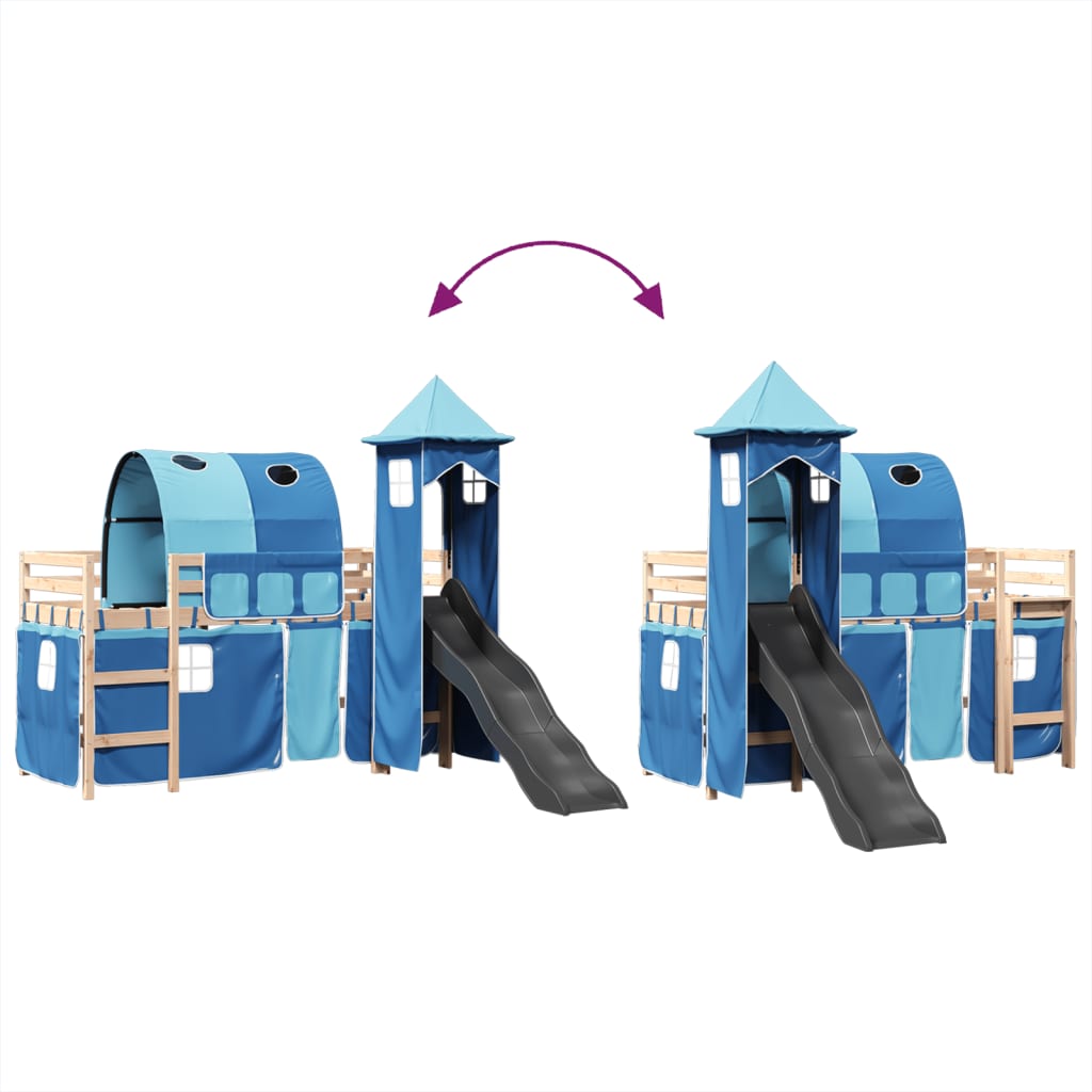 vidaXL Cama alta para niños con torre madera pino azul 90x200 cm