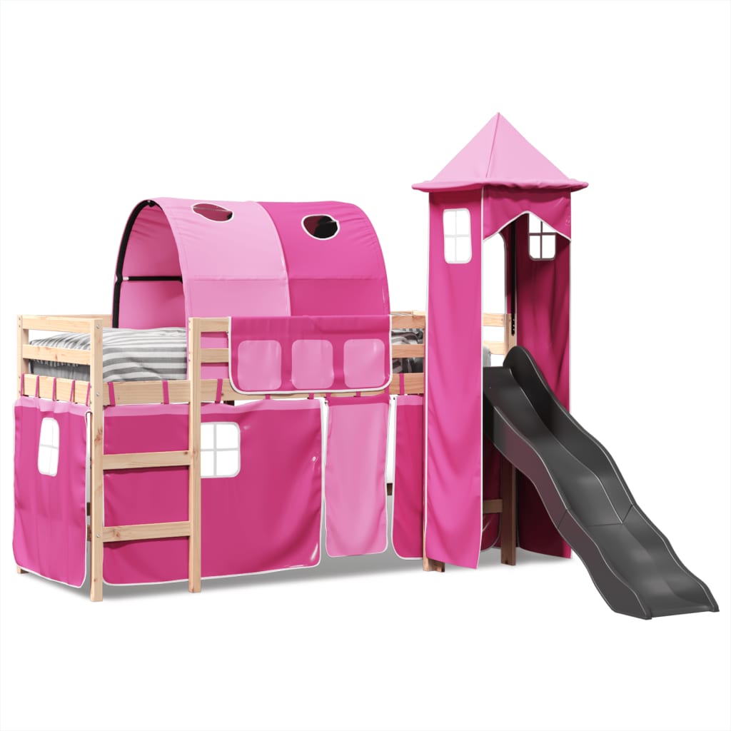 vidaXL Cama alta para niños con torre madera pino rosa 90x200 cm