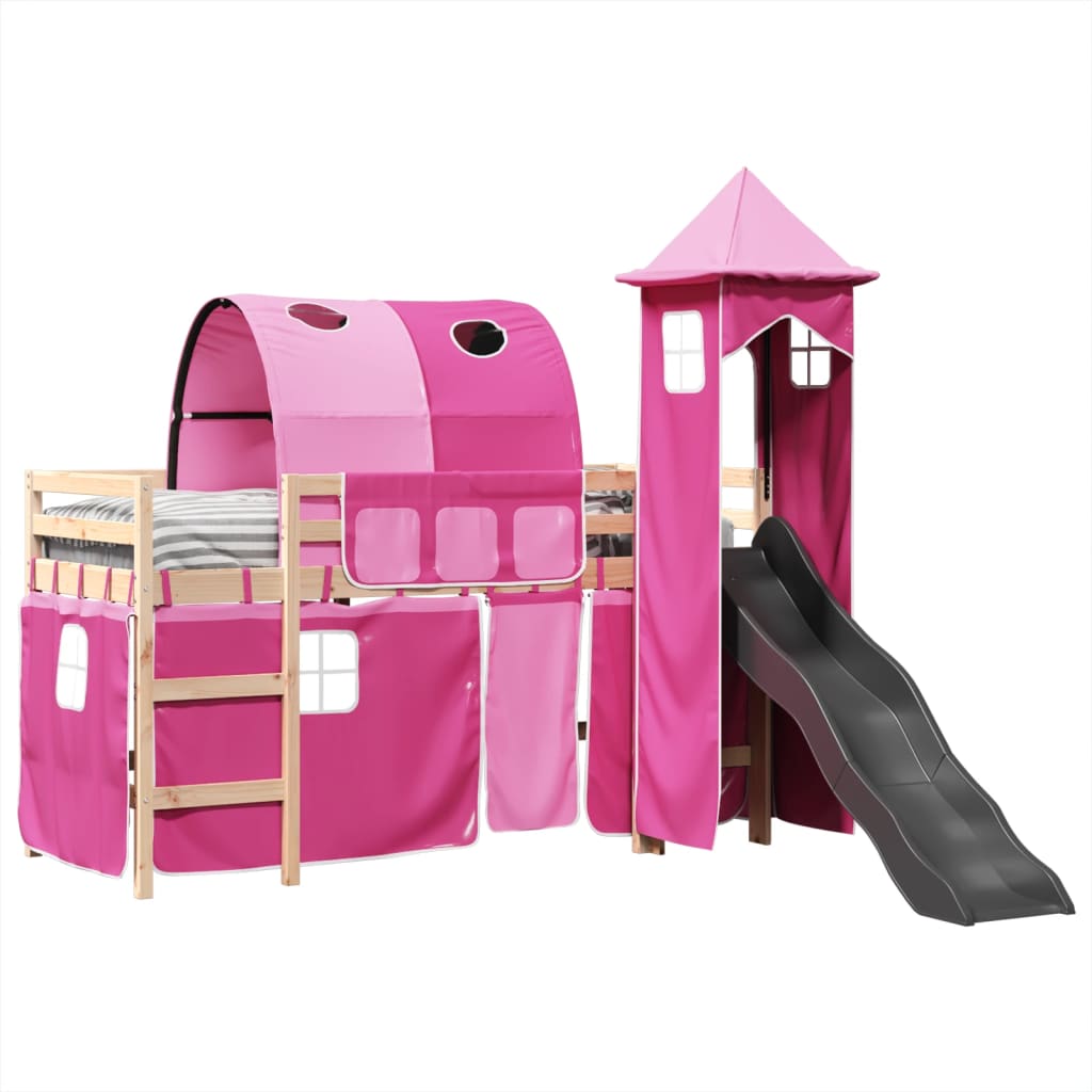 vidaXL Cama alta para niños con torre madera pino rosa 90x200 cm