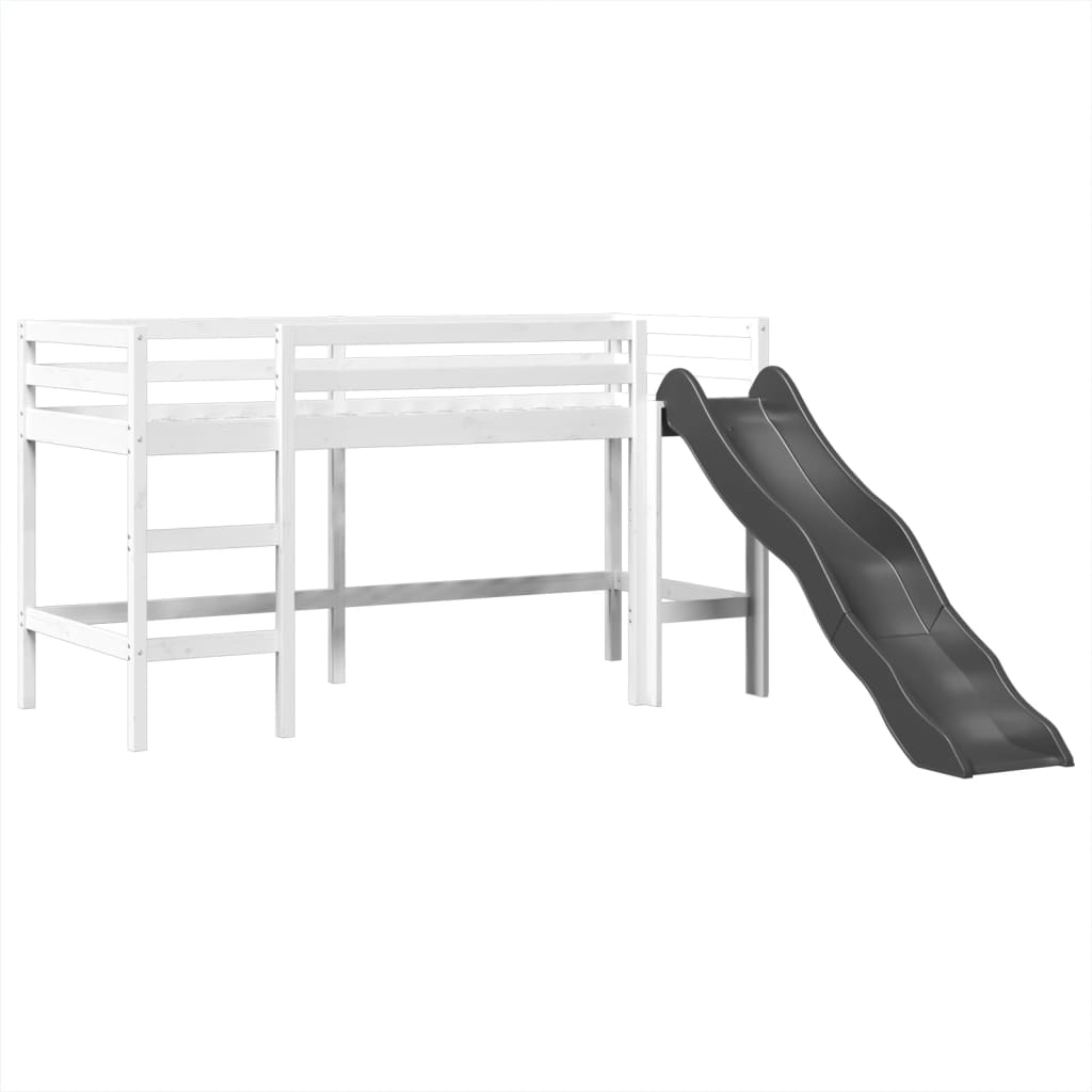 vidaXL Cama alta niños con torre madera pino blanco negro 90x200 cm