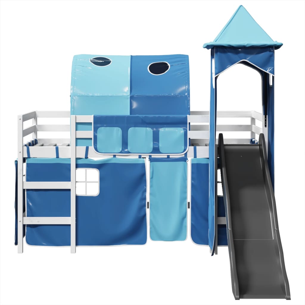 vidaXL Cama alta para niños con torre madera pino azul 90x200 cm