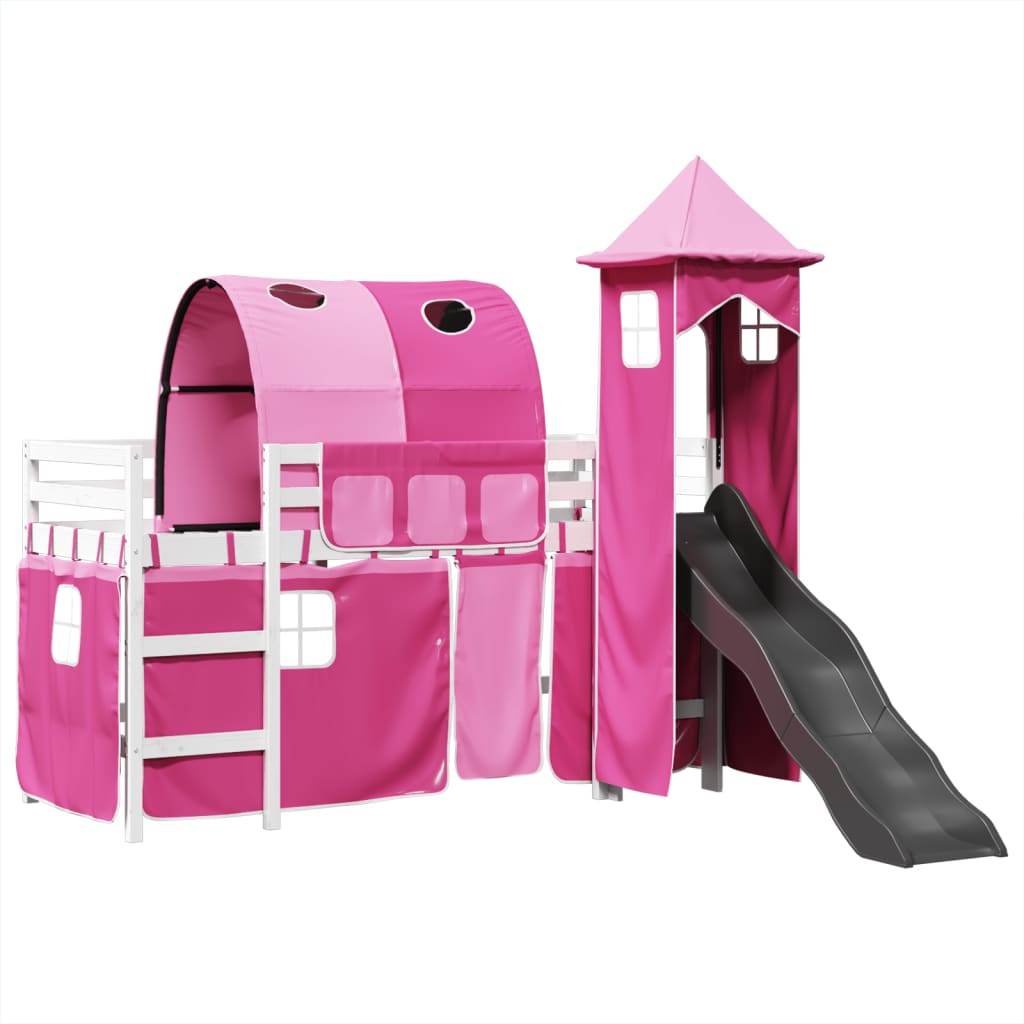 vidaXL Cama alta para niños con torre madera pino rosa 90x200 cm