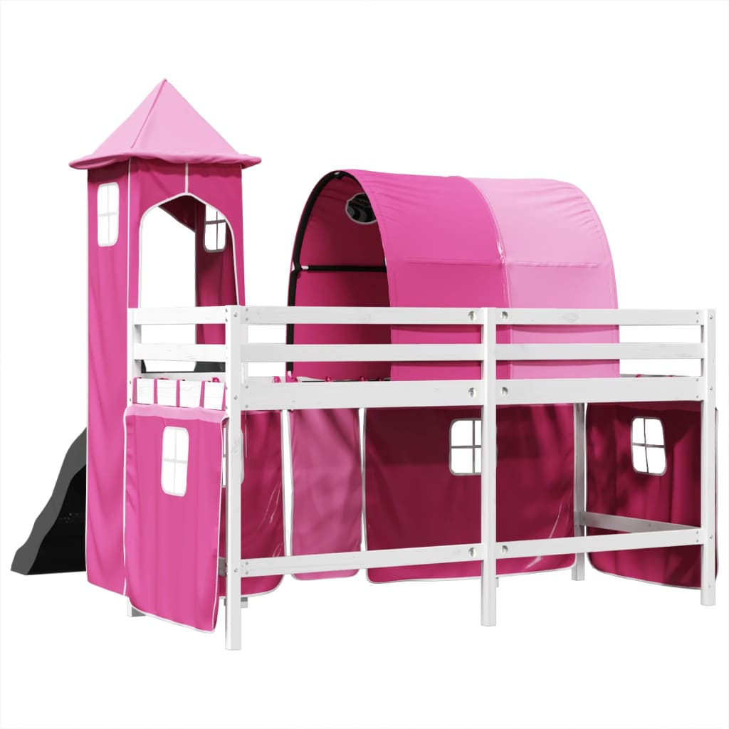 vidaXL Cama alta para niños con torre madera pino rosa 90x200 cm