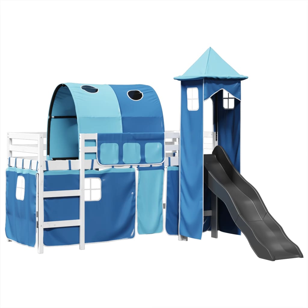 vidaXL Cama alta para niños con torre madera pino azul 90x190 cm