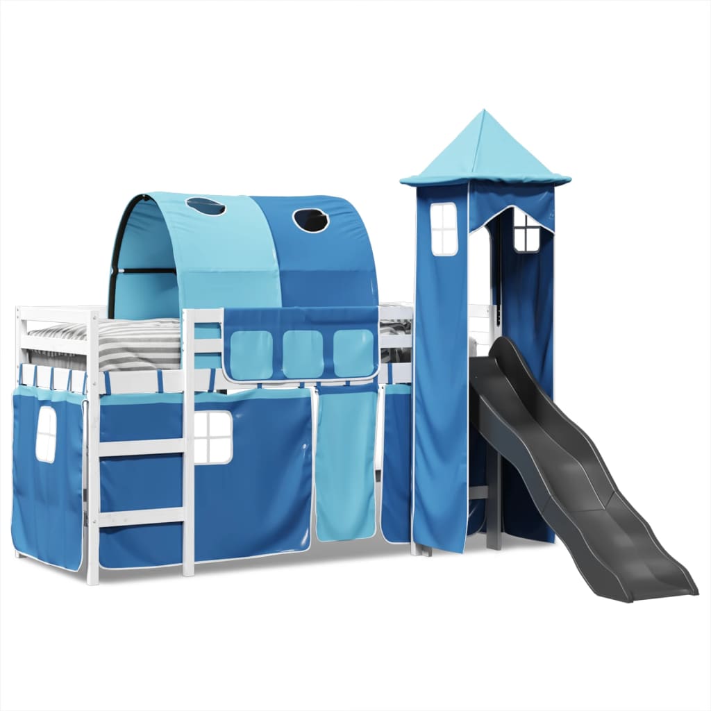 vidaXL Cama alta para niños con torre madera pino azul 90x190 cm