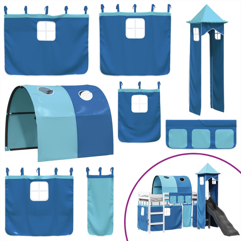 vidaXL Cama alta para niños con torre madera pino azul 90x190 cm