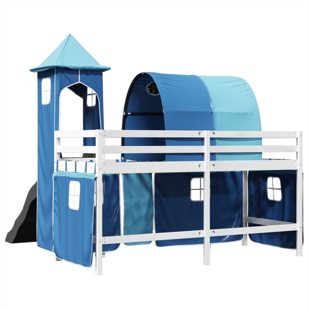 vidaXL Cama alta para niños con torre madera pino azul 90x190 cm