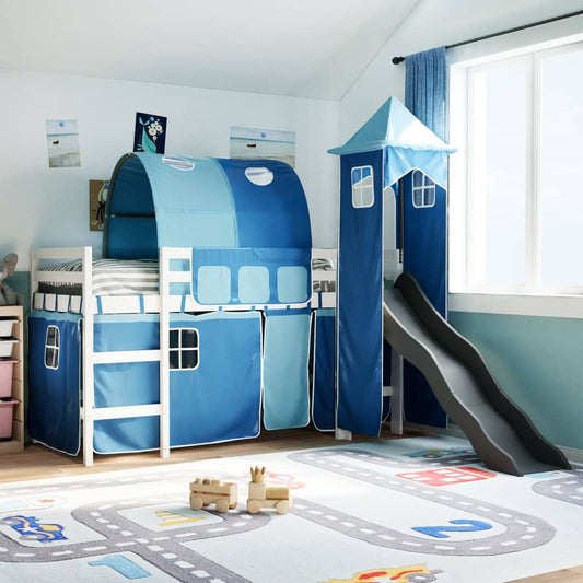 vidaXL Cama alta para niños con torre madera pino azul 90x190 cm