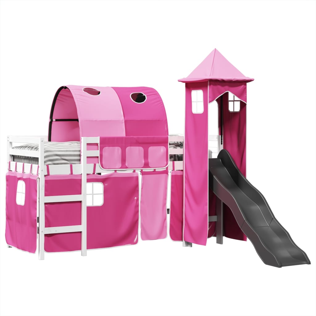 vidaXL Cama alta para niños con torre madera pino rosa 90x190 cm