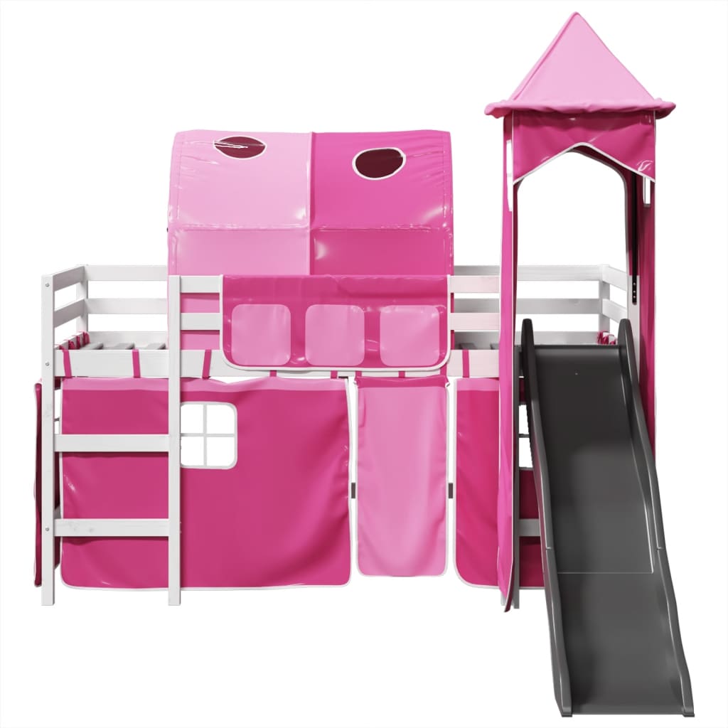 vidaXL Cama alta para niños con torre madera pino rosa 90x190 cm