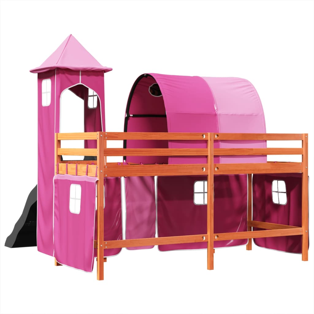 vidaXL Cama alta para niños con torre madera pino rosa 90x190 cm