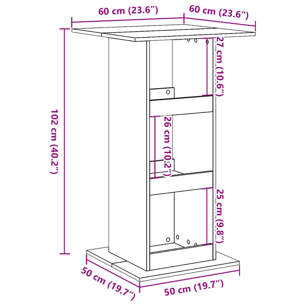 vidaXL Mesa alta bar con almacenaje madera gris hormigón 60x60x102 cm