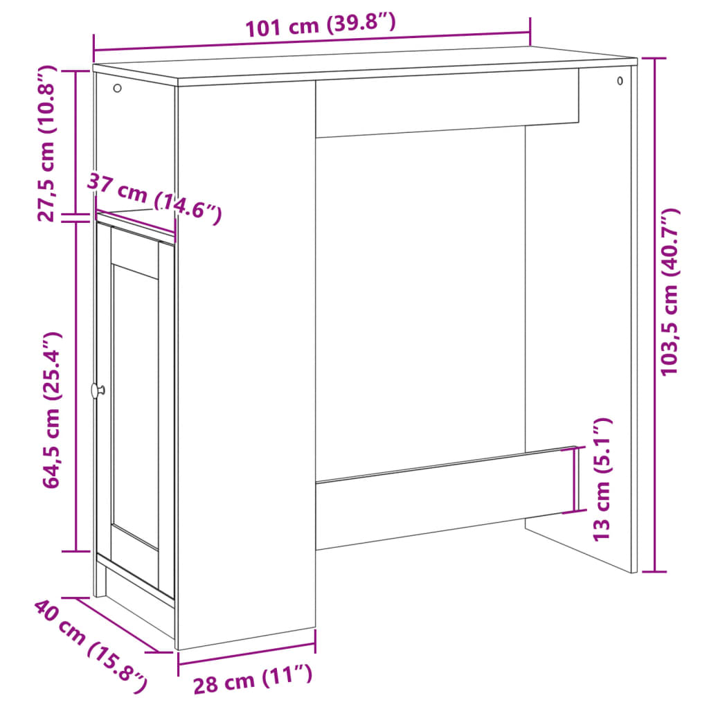 vidaXL Mesa alta bar con estantes roble ahumado 101x40x103,5 cm