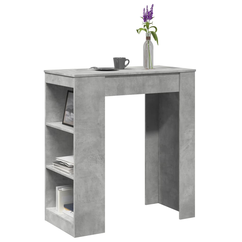 vidaXL Mesa alta bar con estantes madera gris hormigón 95x47x103,5 cm