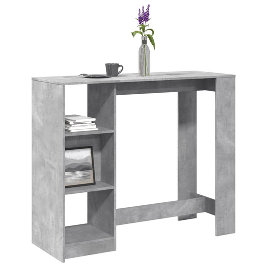 vidaXL Mesa bar con estante madera gris hormigón 124x46x103,5 cm