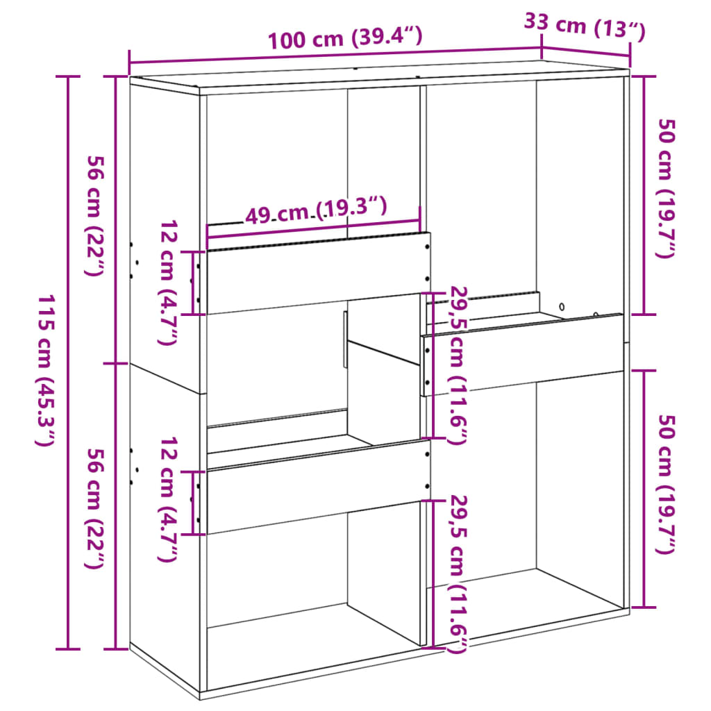 vidaXL Estantería/divisor de espacios madera envejecida 100x33x115 cm