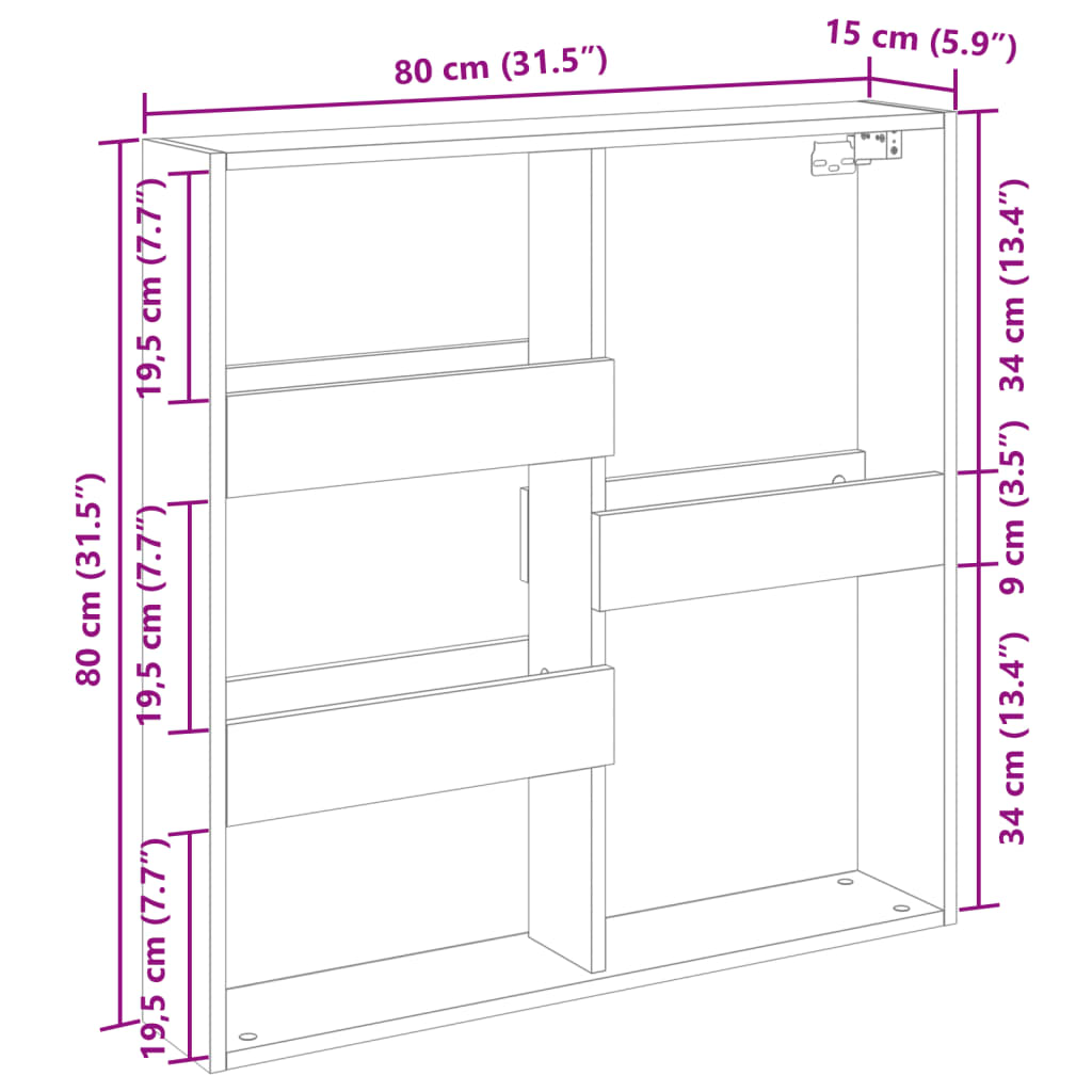 vidaXL Armario de pared madera de ingeniería blanco 80x15x80 cm