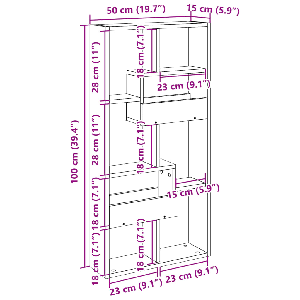 vidaXL Armario de pared madera de ingeniería negro 50x15x100 cm