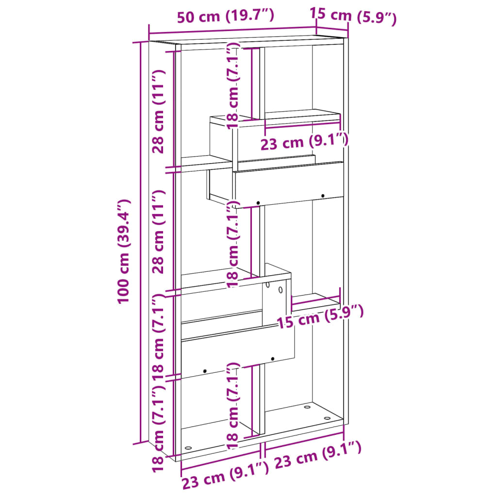 vidaXL Armario de pared madera ingeniería roble Sonoma 50x15x100 cm