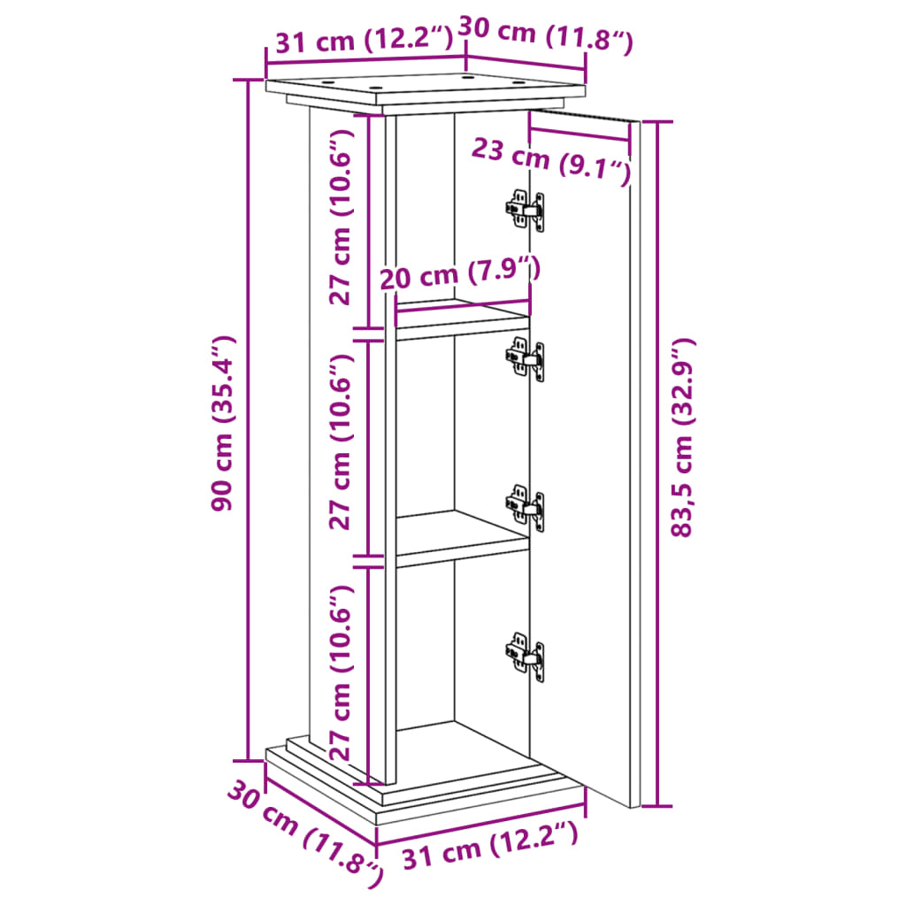 vidaXL Pedestal expositor con almacenaje roble ahumado 31x30x90 cm