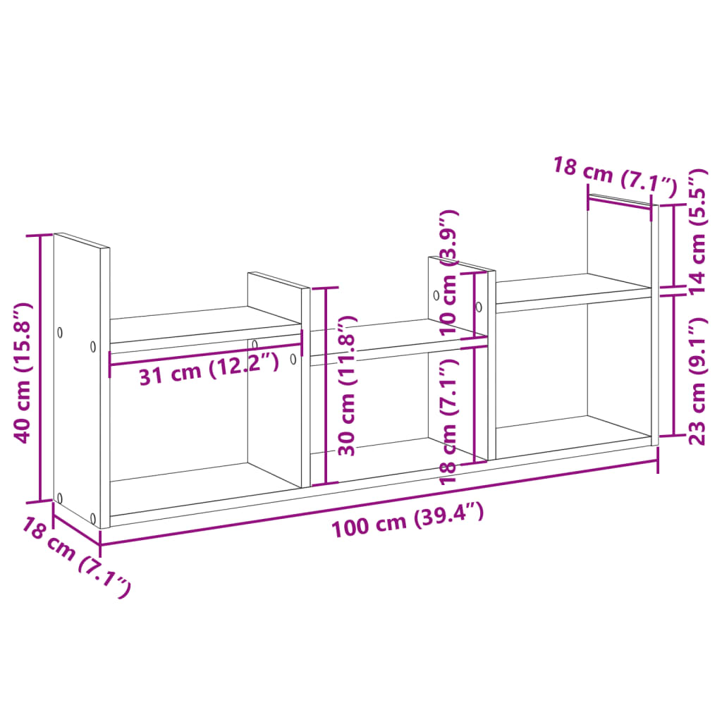 vidaXL Armario de pared madera de ingeniería blanco 100x18x40 cm