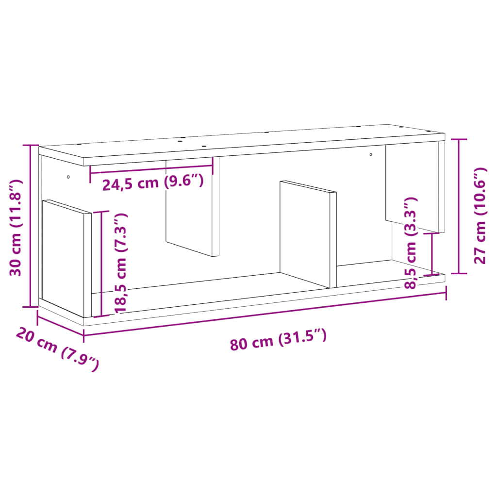 vidaXL Armario de pared madera de ingeniería blanco 80x20x30 cm