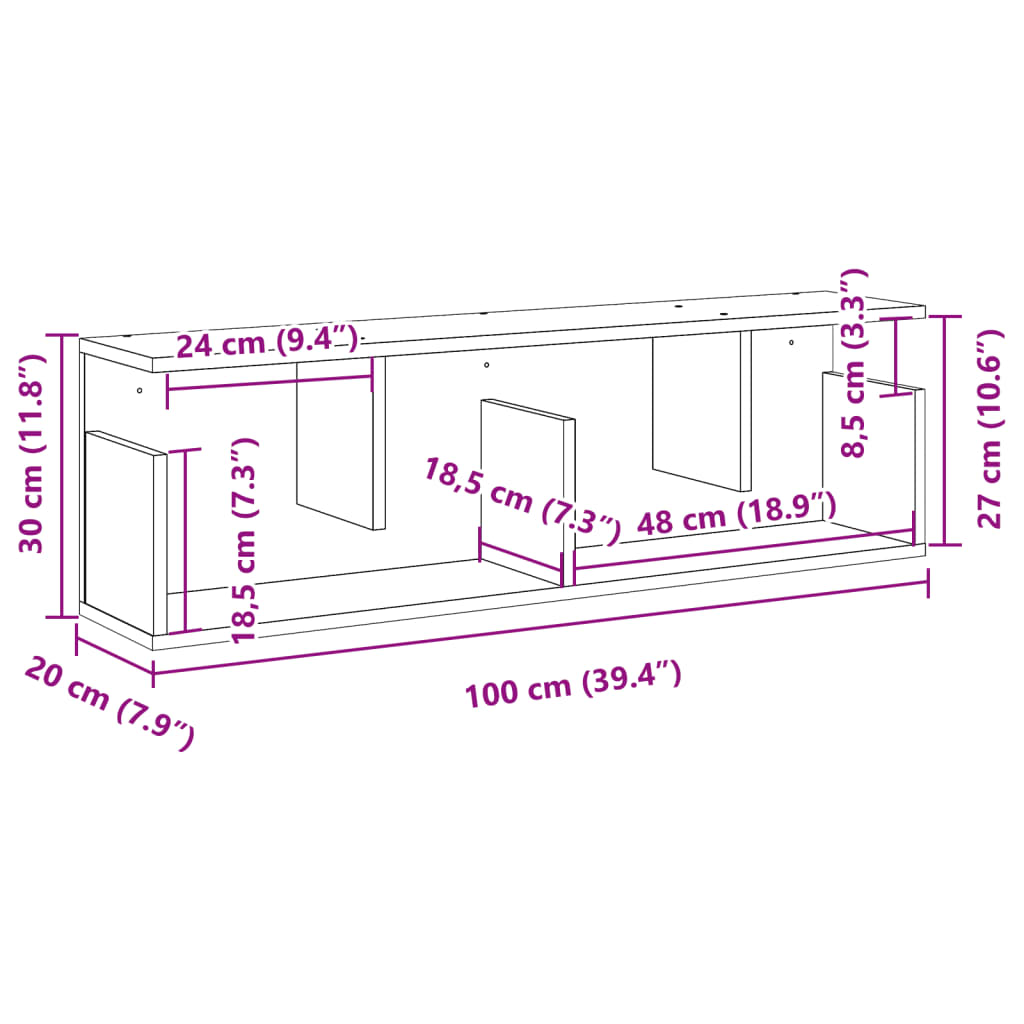 vidaXL Armario de pared madera de ingeniería blanco 100x20x30 cm