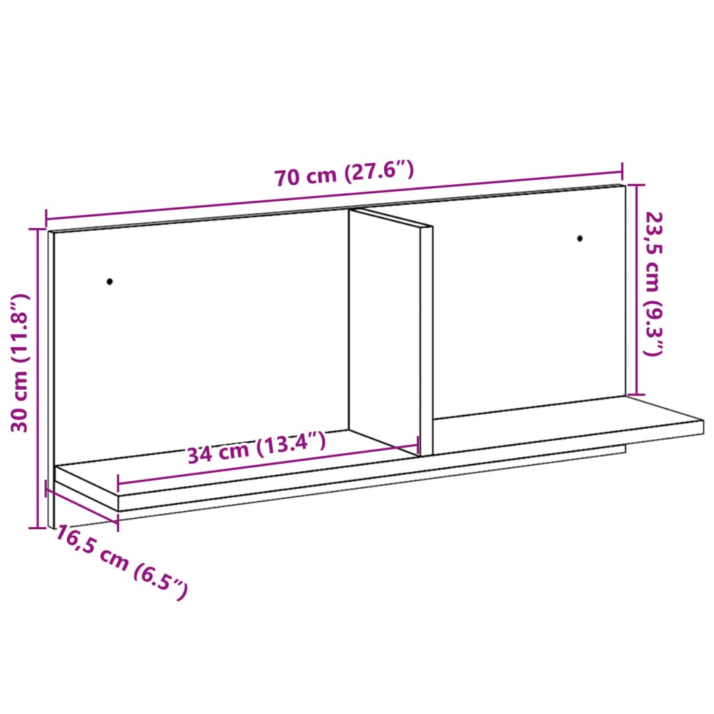 vidaXL Armario de pared madera ingeniería gris hormigón 70x16,5x30 cm