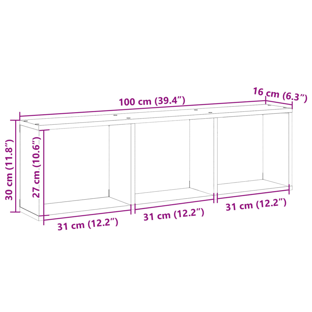 vidaXL Armario de pared madera de ingeniería blanco 100x16x30 cm