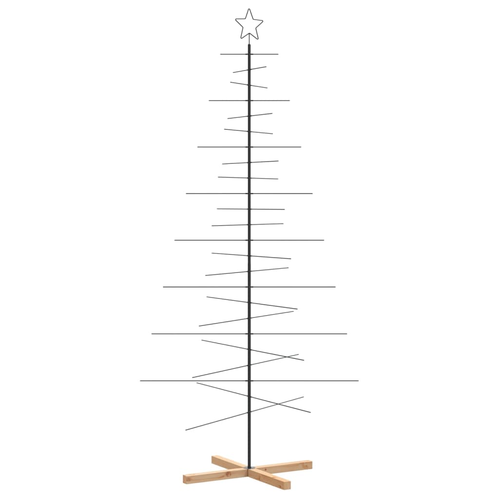 vidaXL Árbol de Navidad metal negro con base de madera 210 cm