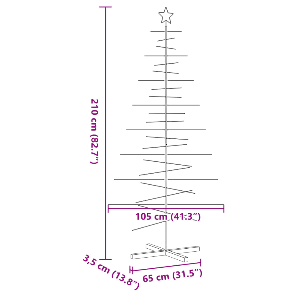 vidaXL Árbol de Navidad metal negro con base de madera 210 cm